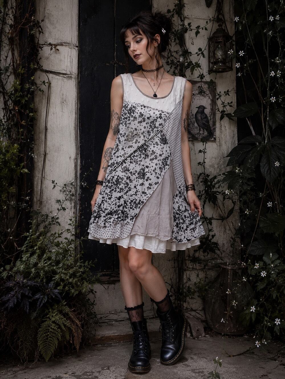 Fleur De Lis Patchwork Mini Dress Medium Whimsey Goth Sleeveless